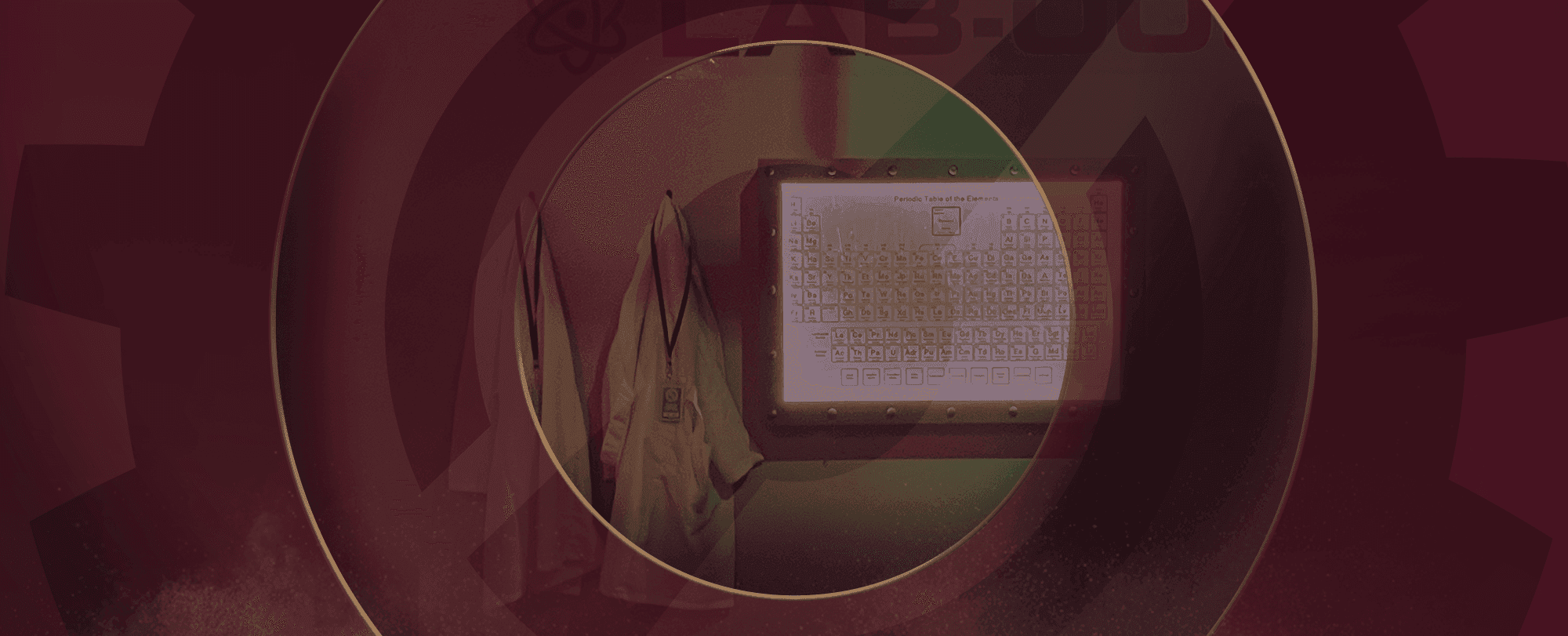 pink radial with transparent escapology cog covering lab coats